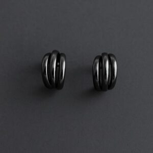 Black Fluted Hoop Earring