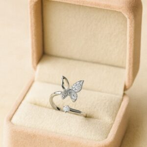 Silver Coated Alloy Butterfly Rings